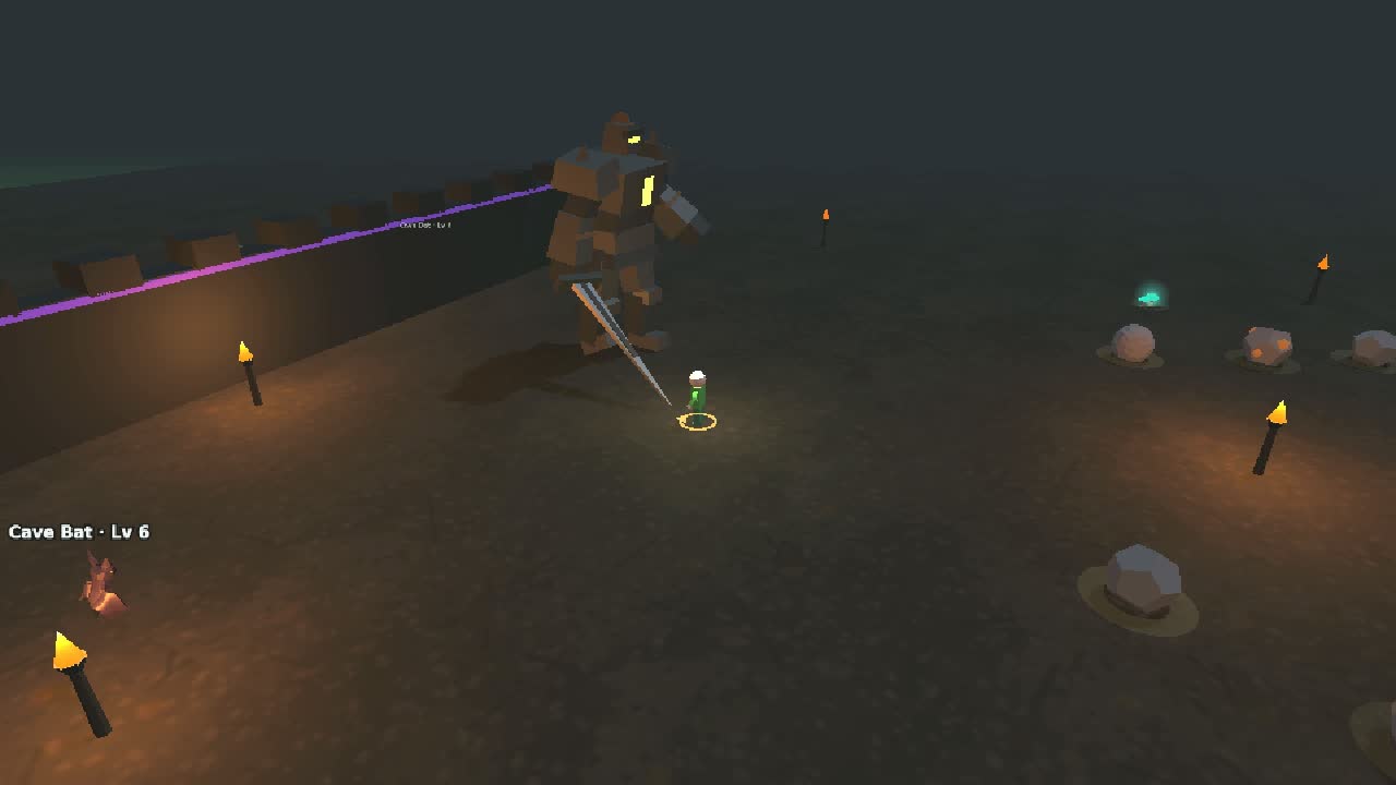 The Iron Colossus boss in the torch-lit Cavern Depths arena