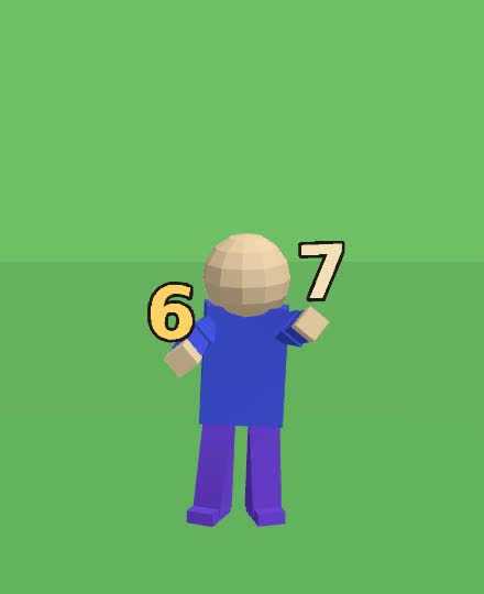 The 67 emote: the character weighs its hands with a 6 and a 7 above them