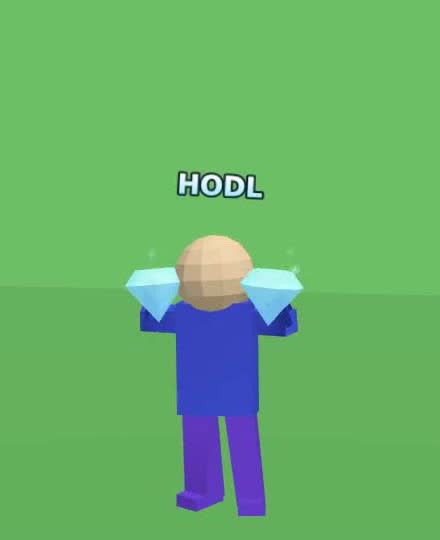 The Diamond Hands emote: the character holds up two glowing diamonds under a HODL sign