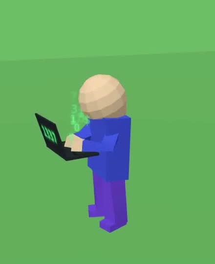 The Leet emote: the character types on a laptop with green code floating up