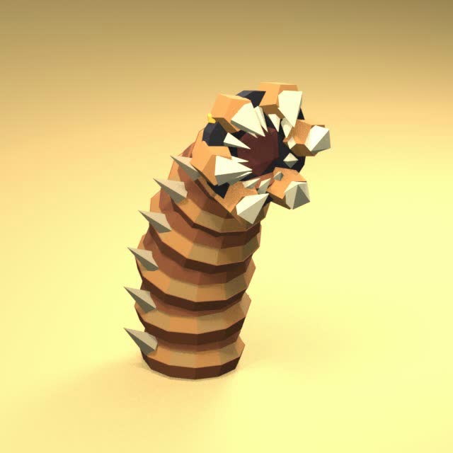The Dune Worm 3D model: a giant segmented sand worm with a ring of teeth